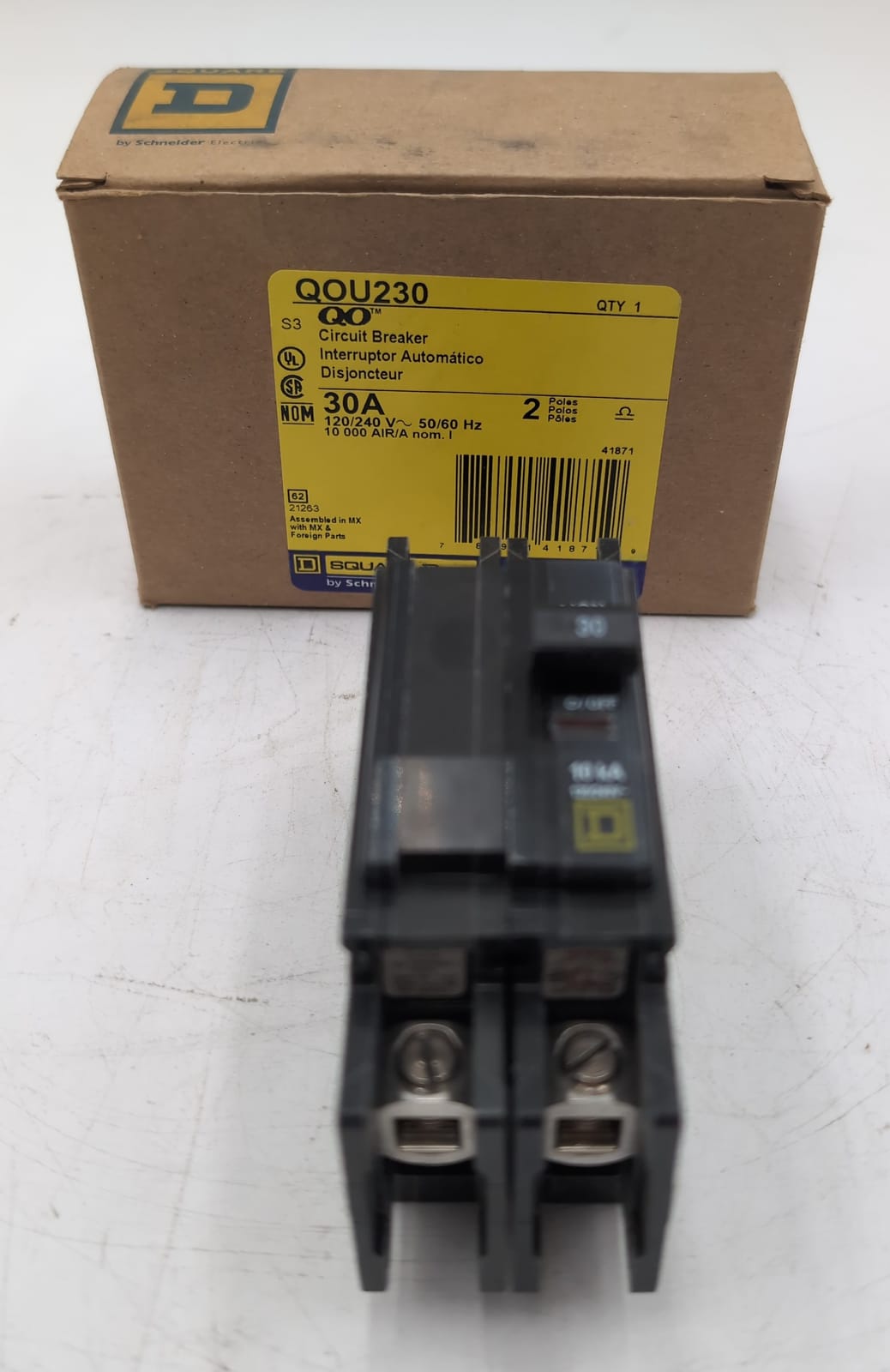 30 Amps, Square D #QOU230, Miniature Circuit Breaker, 2-Pole, 240/120 Volts, 10kA, Bolt-On, NEW - Image 1