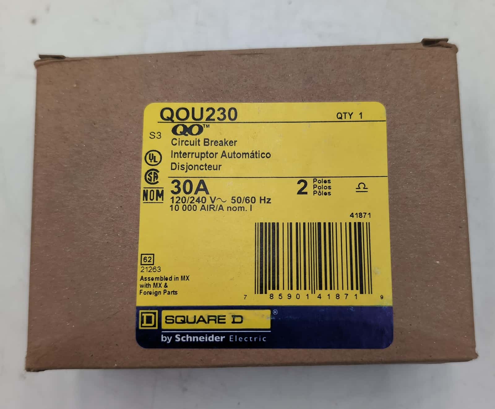 30 Amps, Square D #QOU230, Miniature Circuit Breaker, 2-Pole, 240/120 Volts, 10kA, Bolt-On, NEW - Image 7