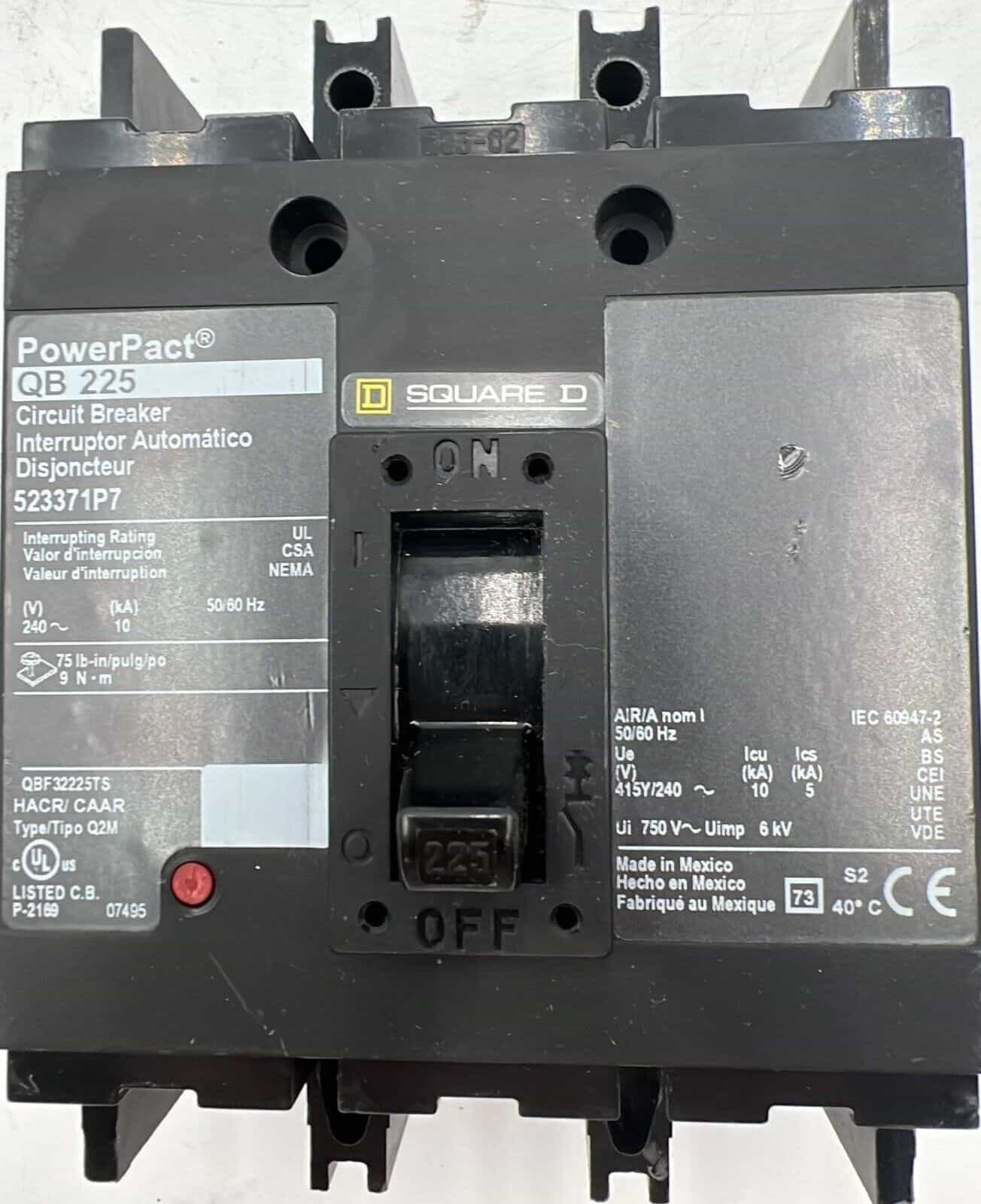 225 Amps, Square D #QBF32225TS, Circuit Breaker, 3-Pole, 240 Volts, Bolt-On - Image 2