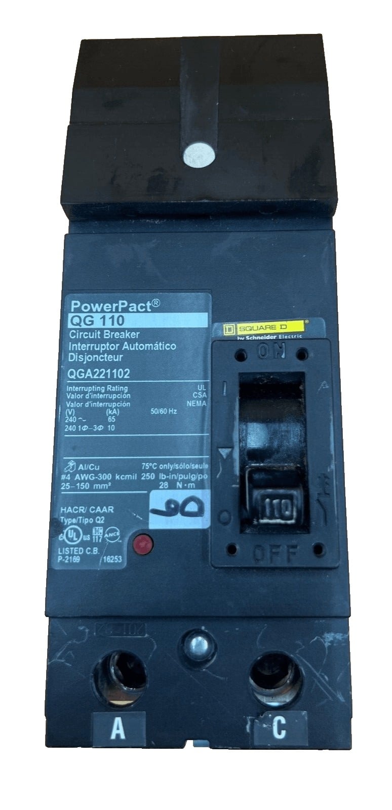 100 Amps, Square D #QGA221102, I-Line Circuit Breaker, 2-Pole, 240 Volts - Image 1