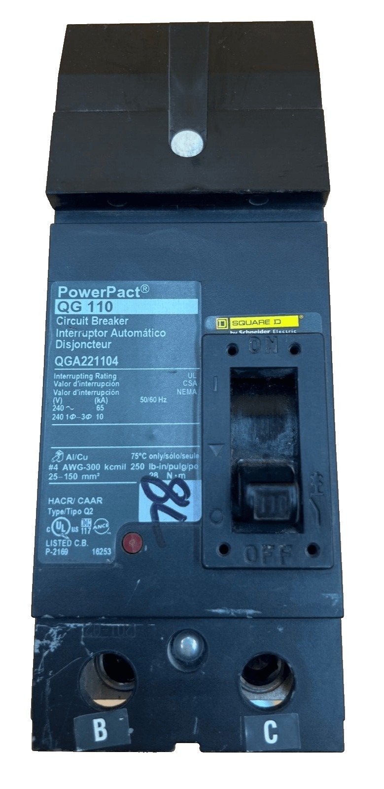 110 Amps, Square D #QGA221104, I-Line Circuit Breaker, 2-Pole, 240 Volts - Image 1
