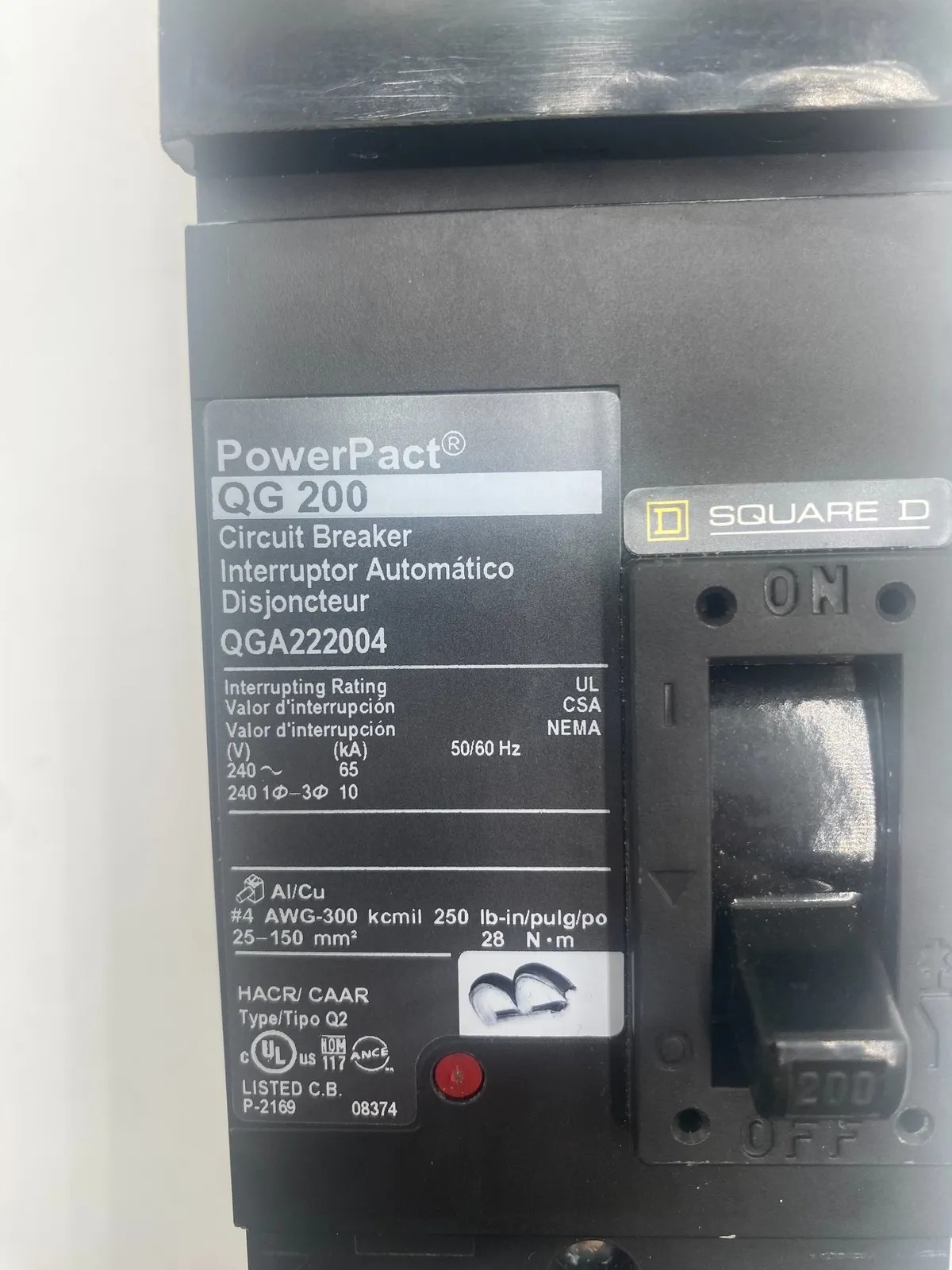200 Amps, Square D #QGA222004, Circuit Breaker, 2-Pole, 600 Volts - Image 2