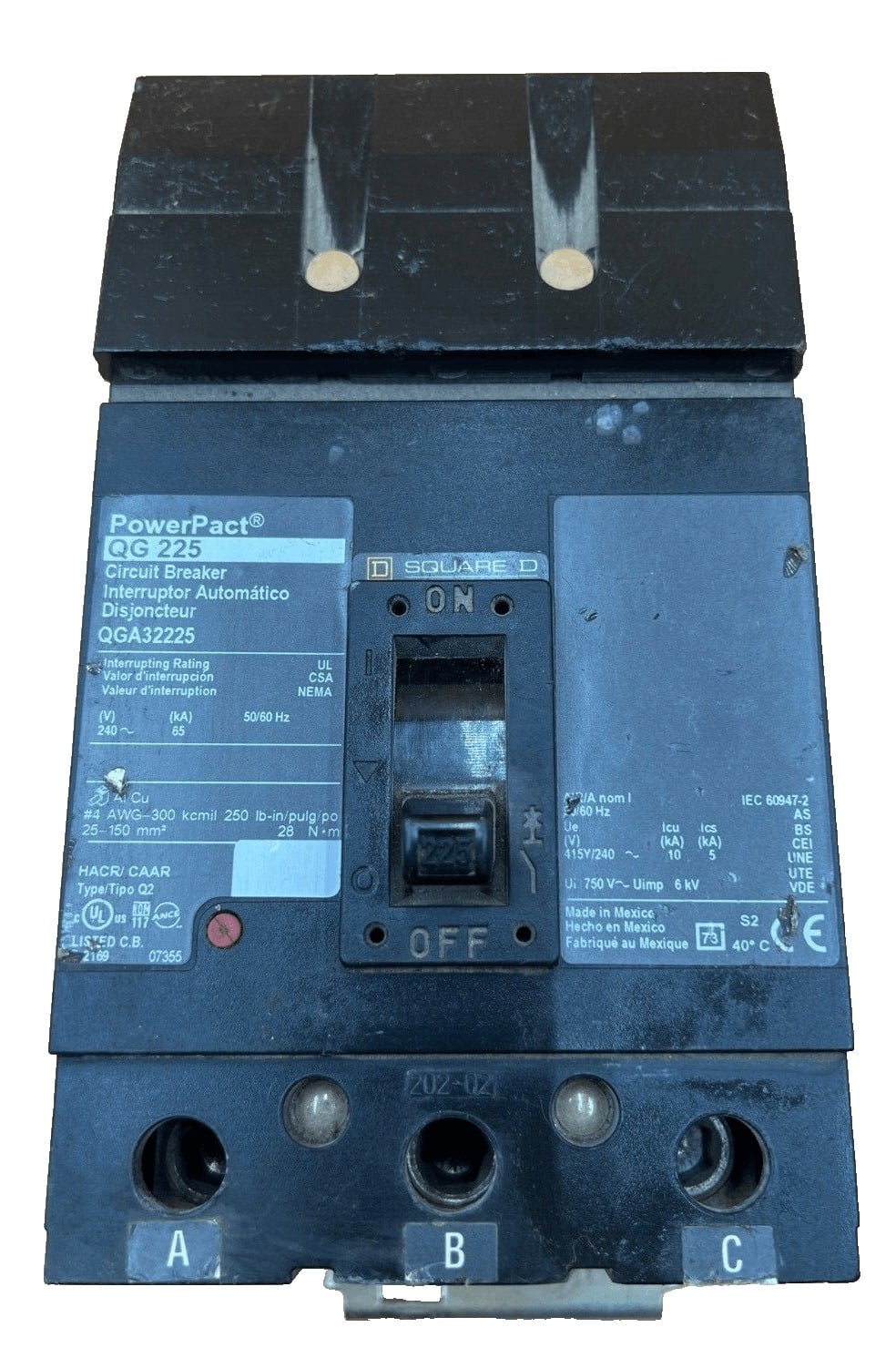 225 Amps, Square D #QGA32225, I-Line Circuit Breaker, 3-Pole, 240 Volts (2 available) - Image 1