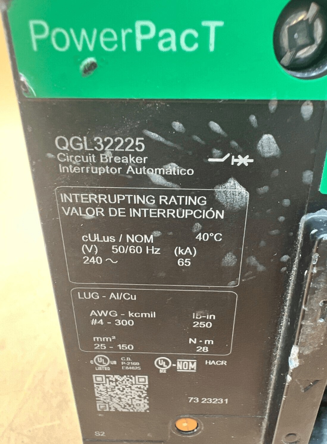 225 Amps, Square D #QGL32225, Circuit Breaker, 3-Pole, 240 Volts - Image 2