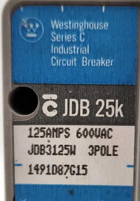 125 Amps, Westinghouse #JDB3125, Circuit Breaker, 3-Pole, 600 Volts - Image 2