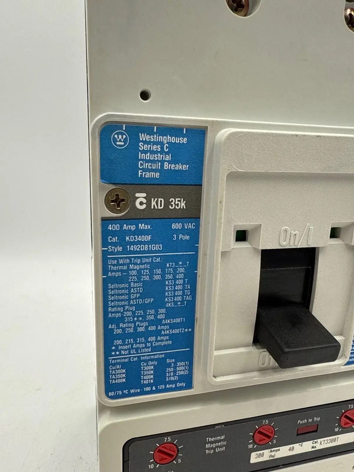 300 Amps, Westinghouse #KD3300, Circuit Breaker, 3-Pole, 600 Volts - Image 2