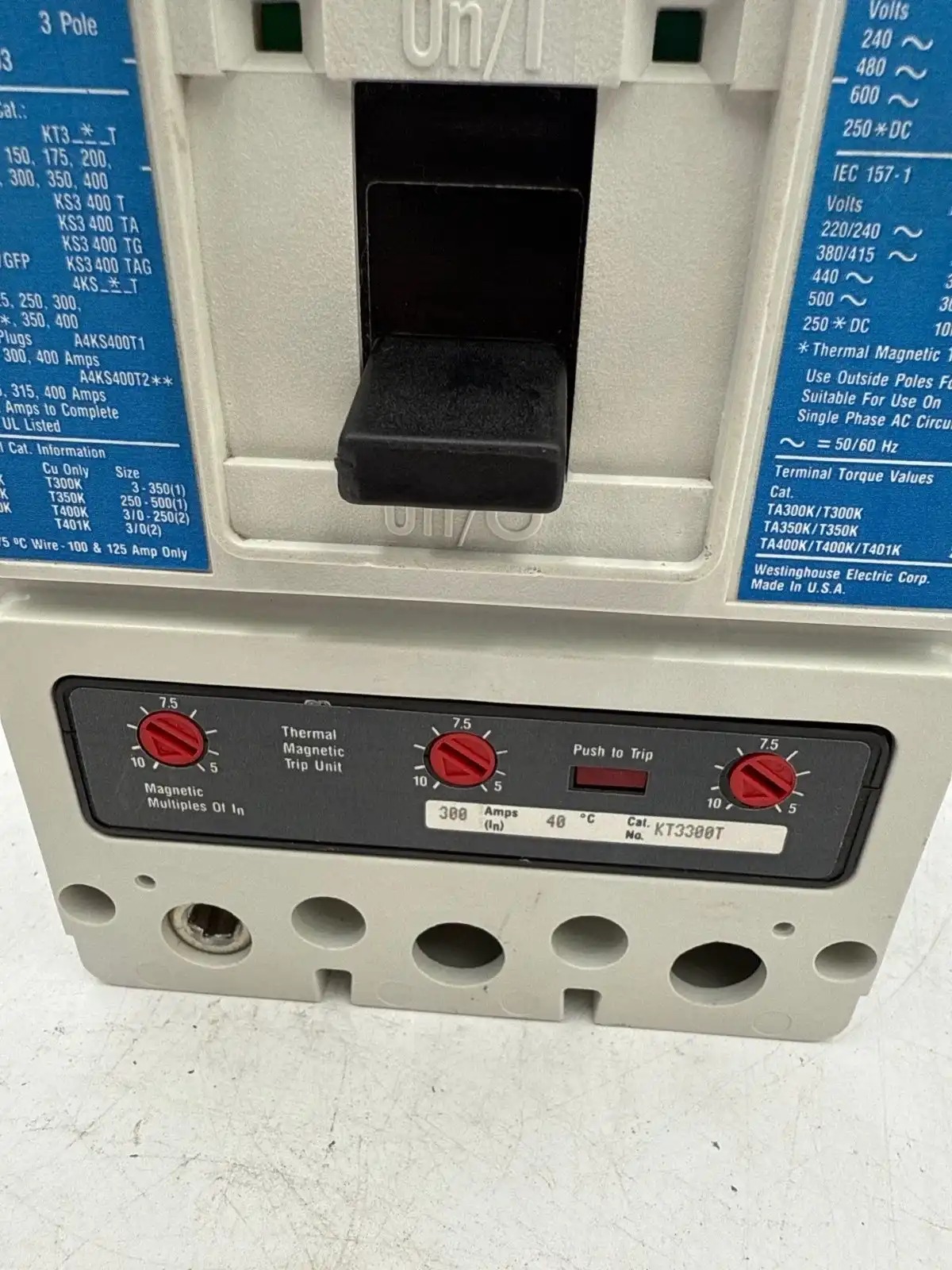 300 Amps, Westinghouse #KD3300, Circuit Breaker, 3-Pole, 600 Volts - Image 4