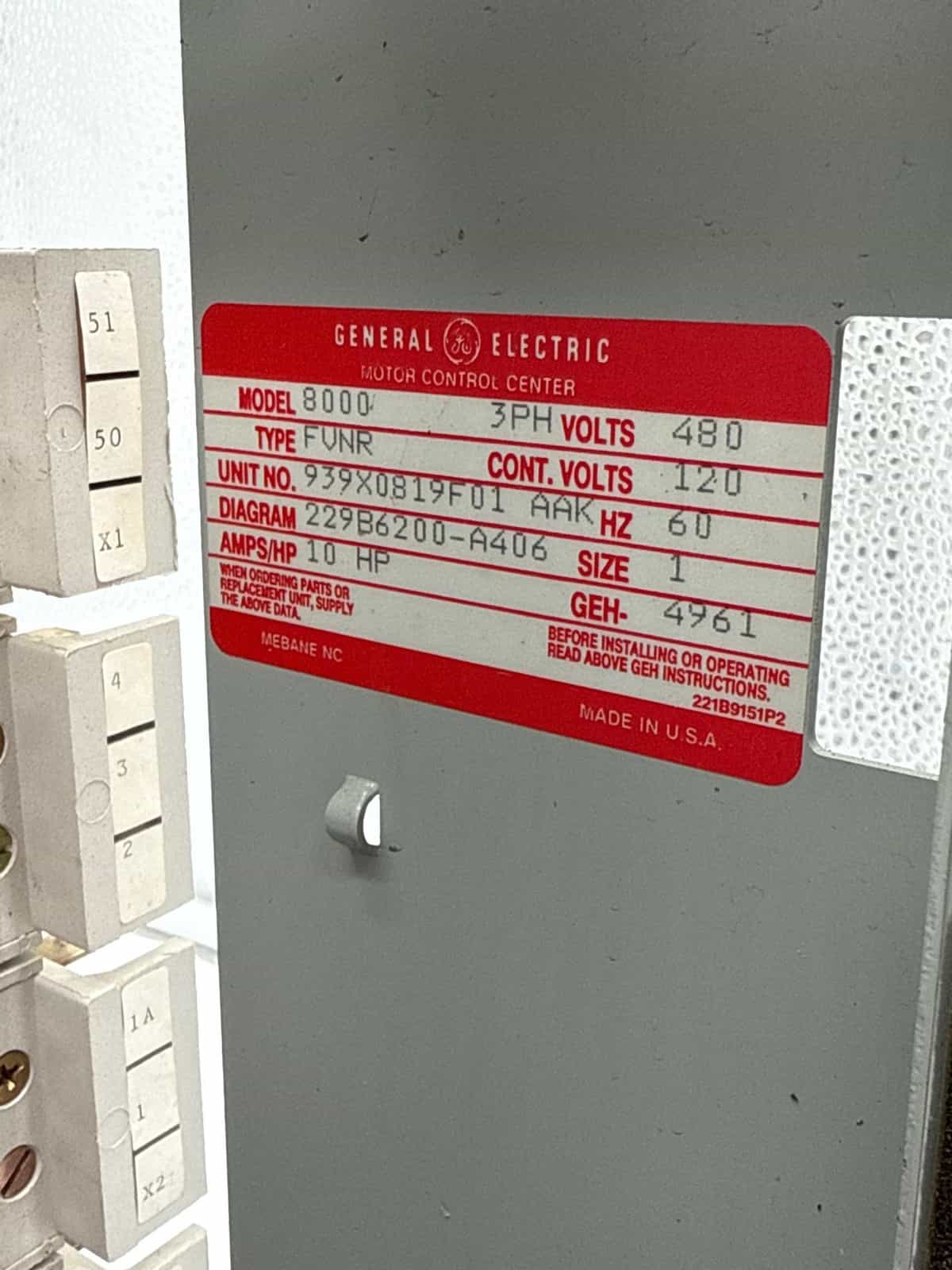 General Electric #8000, 12", 30 Amp, Combo MCC Bucket Size 1 Starter TEC36030 Breaker (2 available) - Image 6