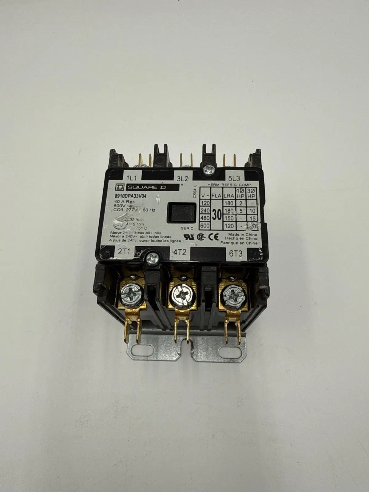 40 Amp. Square D #8910DPA33V04, Definite Purpose Contactor, 3-Pole, 600 Volts, 277 Volts Coil, 3PH, 20 HP - Image 2