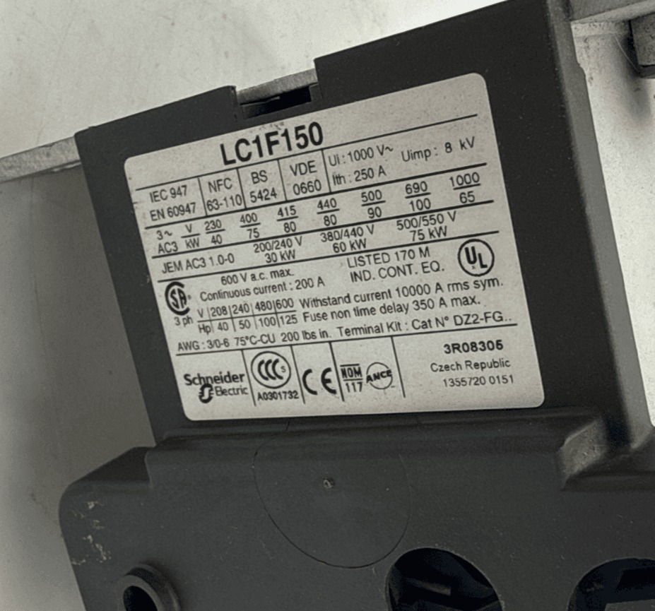 150 Amp. Telemecanique #LC1F150, Contactor, 3-Pole, 440 Volts, 3PH, 127 Volts Coil, 40-400 Hz., LX9FF127 - Image 9