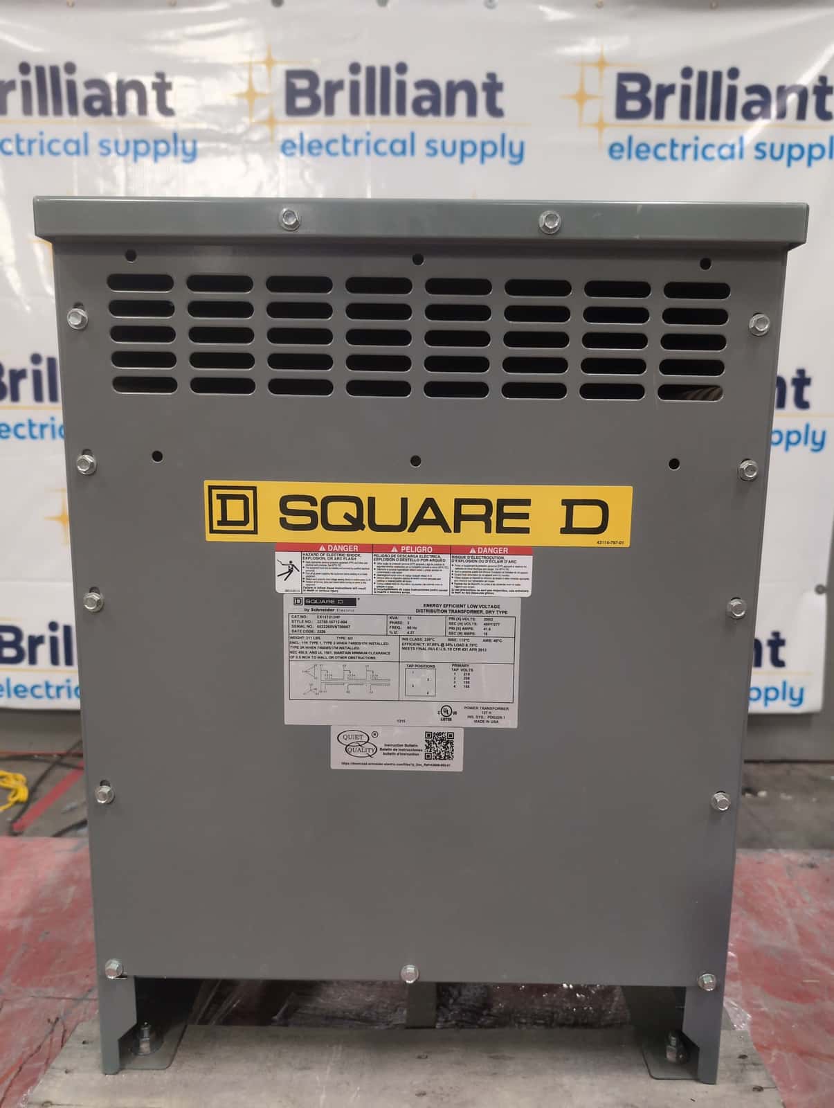 15 KVA 208 Primary, 480Y/277 Secondary, Square D #EX15T212HF, Dry Type Transformer, 3 Phase, Indoor, NEW - Image 4