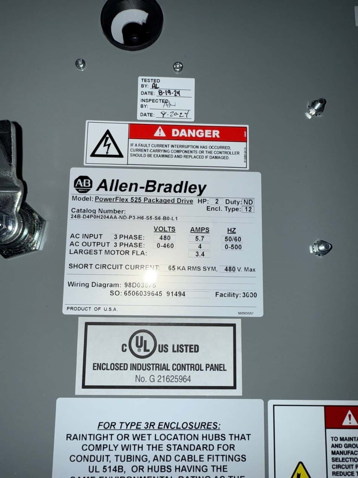 2 HP Allen-Bradley #2 4b-d4p0h204aa-nd-p, powerflex 525 packaged variable fre, 3PH, 480 Volts, VFD, NEW - Image 9