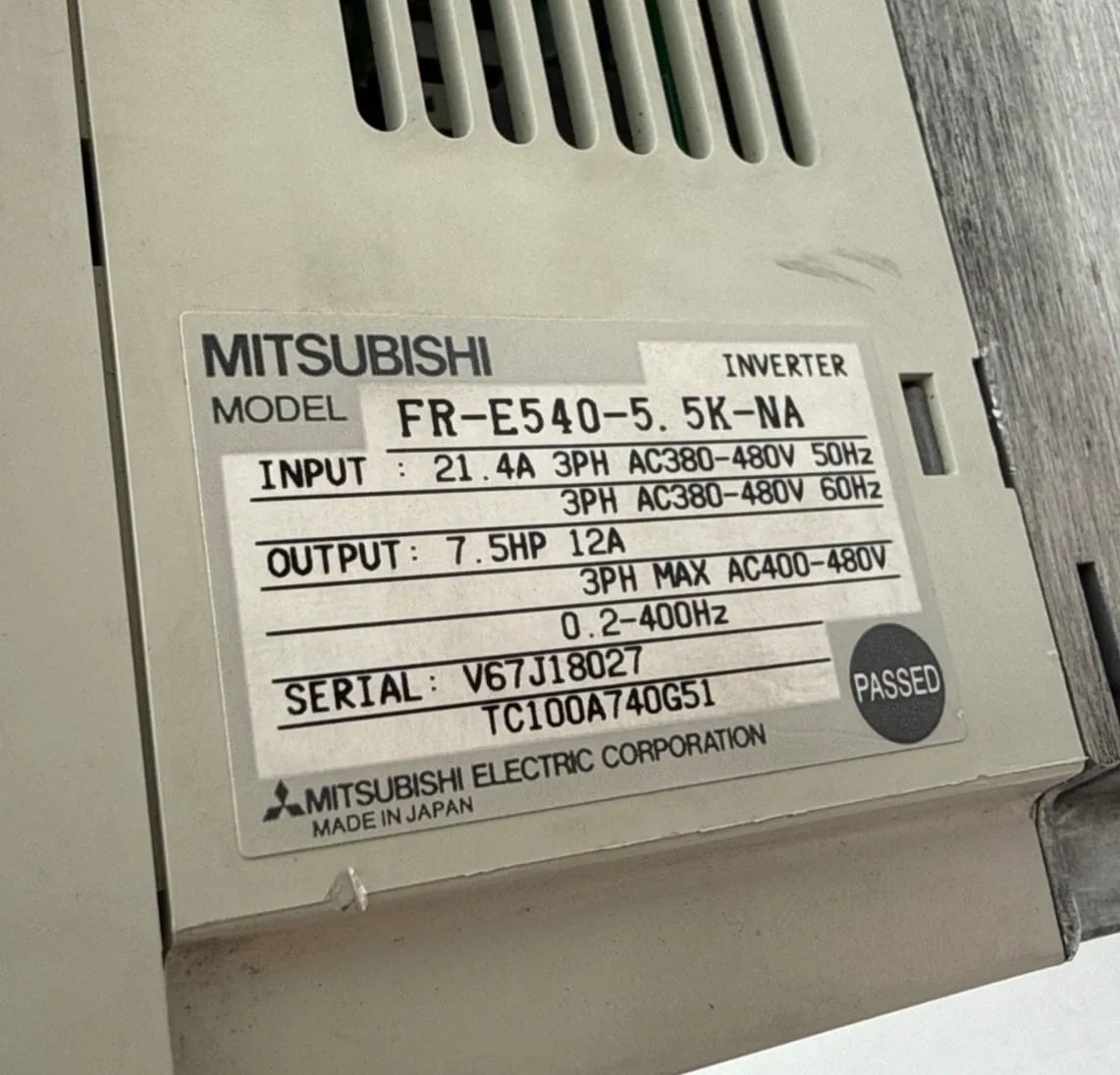7.5 HP Mitsubishi Electric #FR-E540-5.5K-NA, Variable Frequency Drive Inverter, 5.5 KW, AS IS - Image 2