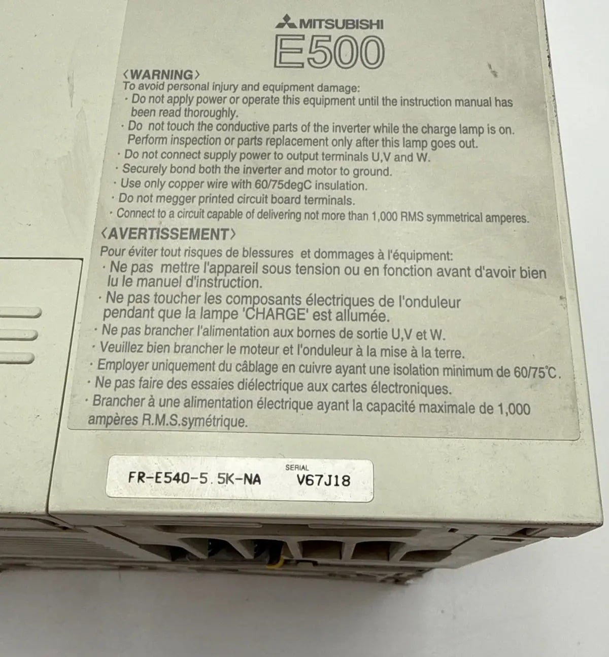 7.5 HP Mitsubishi Electric #FR-E540-5.5K-NA, Variable Frequency Drive Inverter, 5.5 KW, AS IS - Image 4