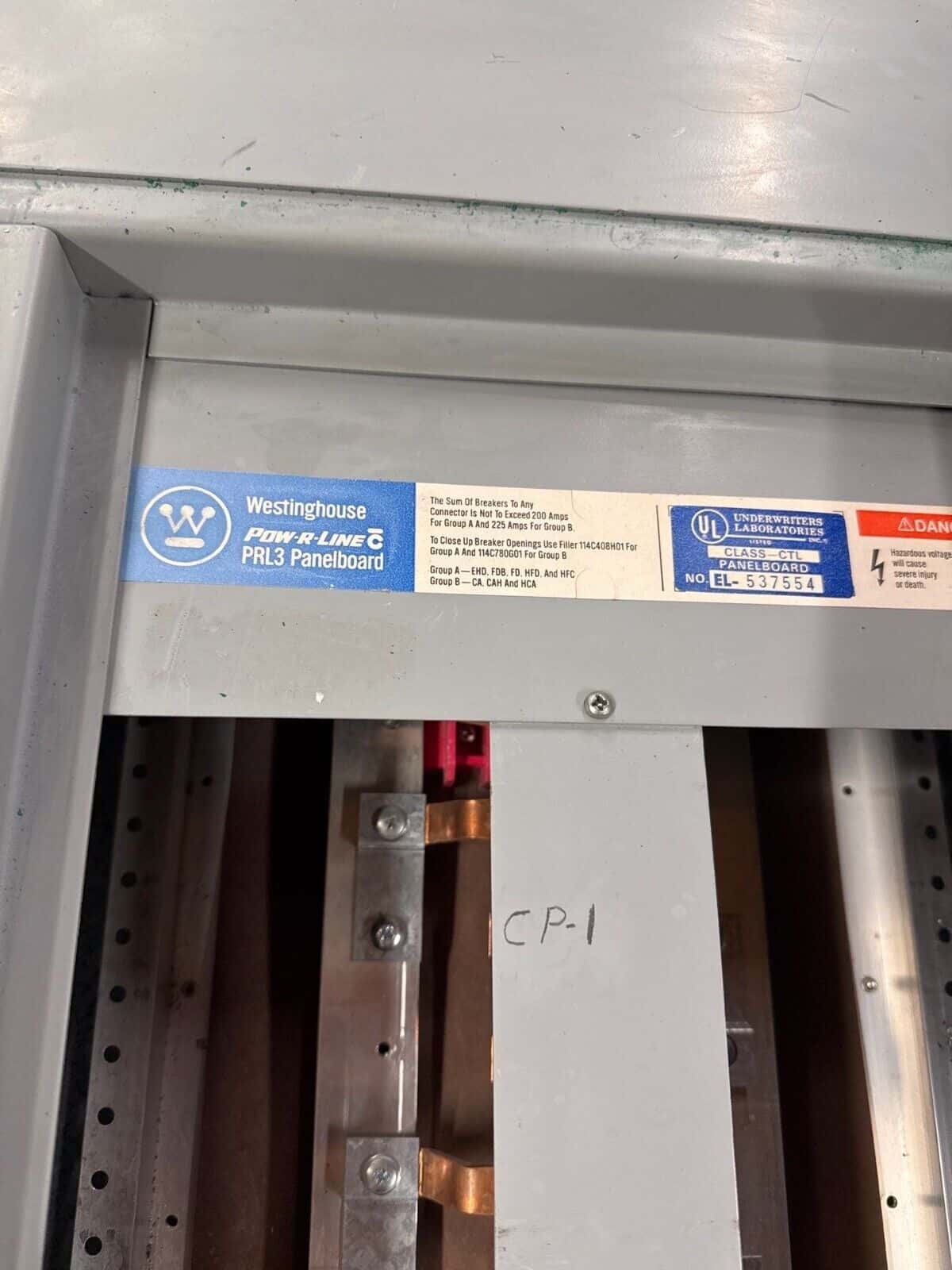 225 Amp. Westinghouse PRL3, Panelboard, 480/277 Volts, 3PH, 4W, MLO, 18 Cir, Indoor - Image 5