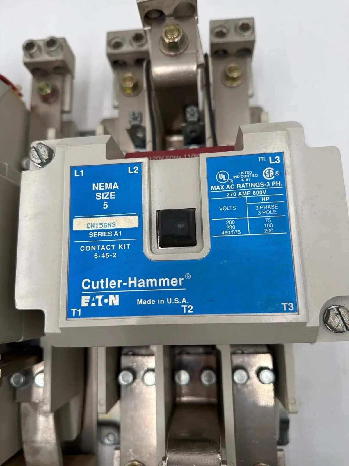 270 Amp, Cutler-Hammer #AN16SN0, NEMA Size 5 Reversing Starter CN15SN3, 3-Pole, 200 HP, 110/120 Volts Coil - Image 7