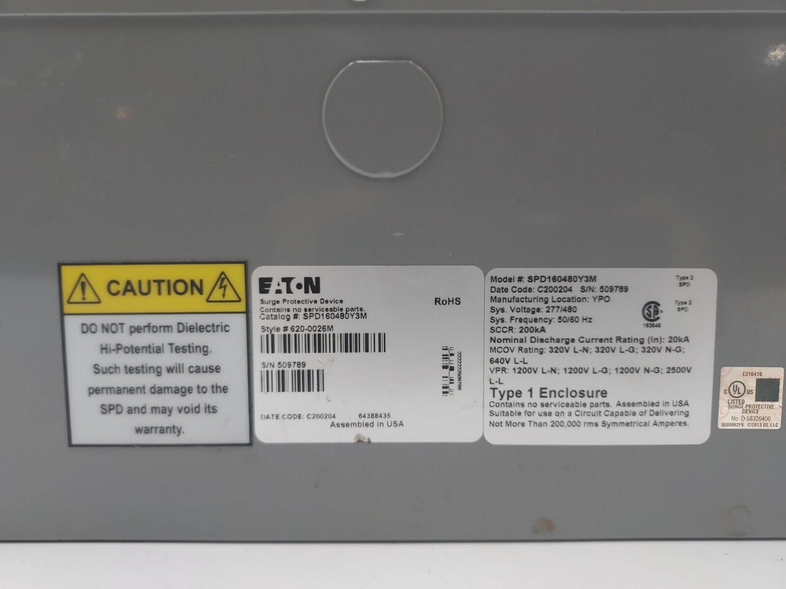 Eaton #SPD160480Y3M, Type 1 Enclosure, Surge Protective Device - Image 3