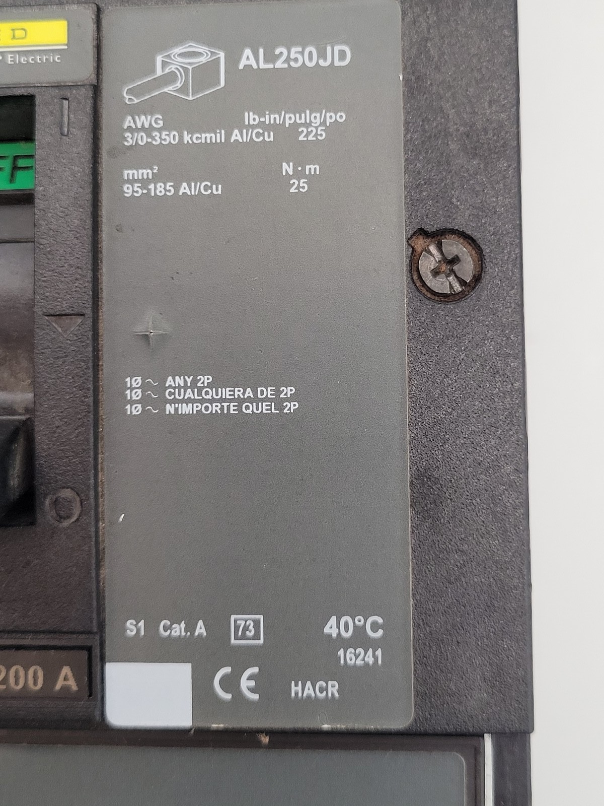 200 Amp. Square D #JLA36200, PowerPact I-Line Circuit Breaker, 3P, 600 Volts, JL250, w/ mounting hardware - Image 5