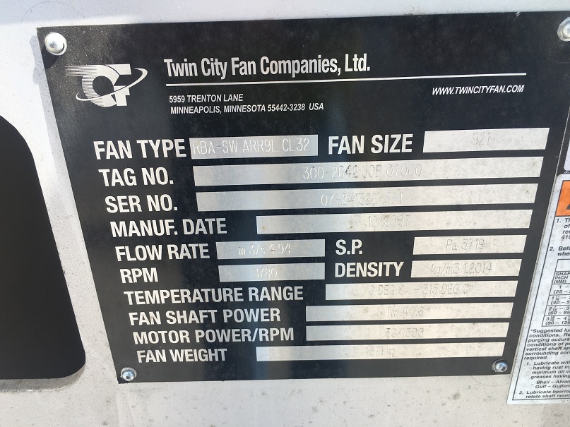 10464 cfm, Twin City, Size 921, Carbon Steel Blower, type RBA-SW, 2.3" SP, 1780 RPM, 50 HP Teco, 200-400 V. - Image 3