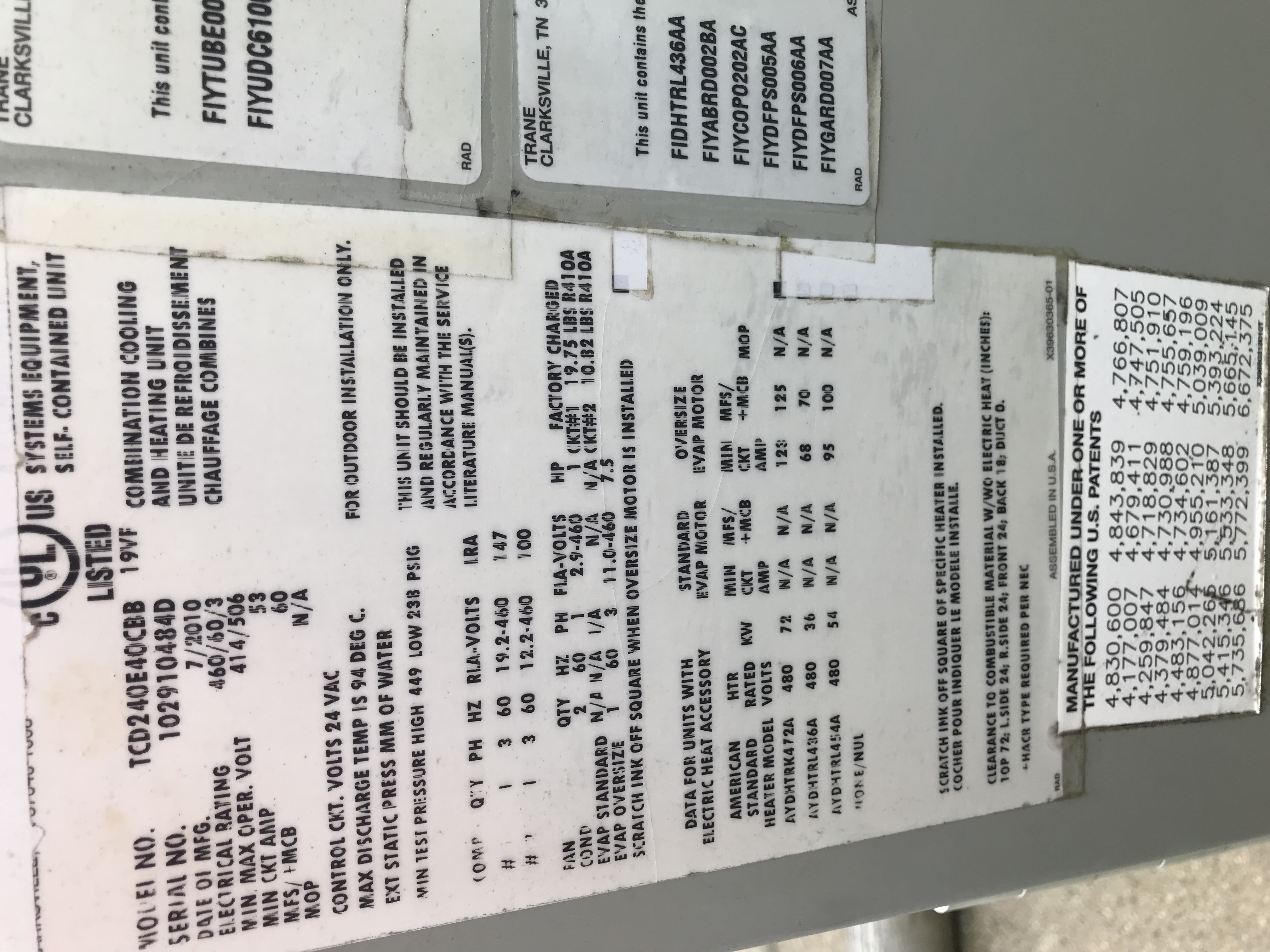 20 Ton, Trane #TCD240E40CBB, Packaged Rooftop Air Conditioner, 72 kW electric heat, microchannel condenser - Image 2