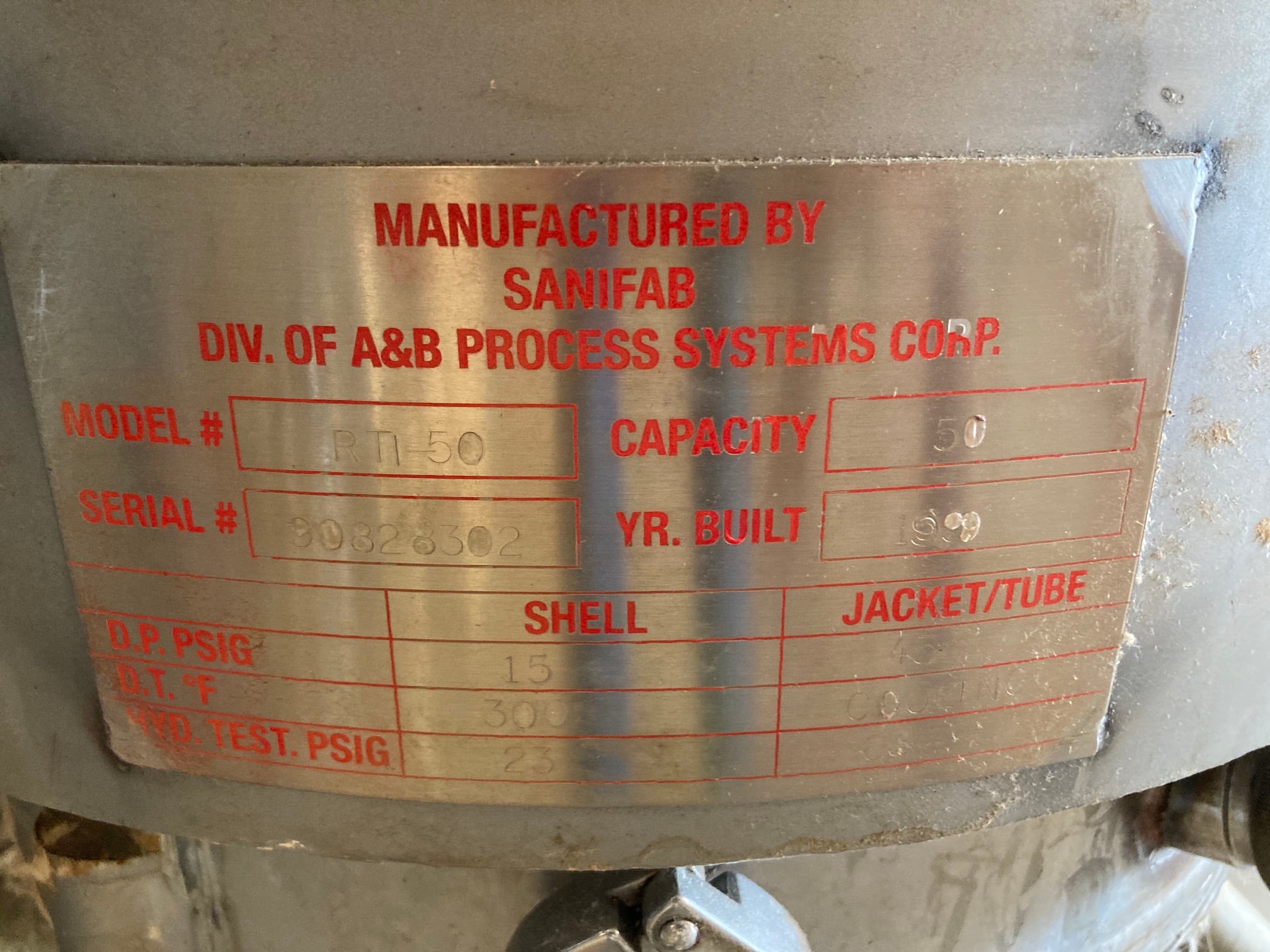 50 gallon A & B Process Systems #RTI-50, 304 Stainless Steel Jacketed Mix Tank, 20" diameter x 48" straight - Image 2