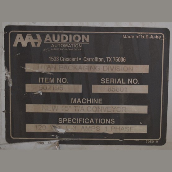 15" wide x 53" long Audion Automation, Recycling Conveyor, step type belt, 120 Volts, 1PH - Image 3