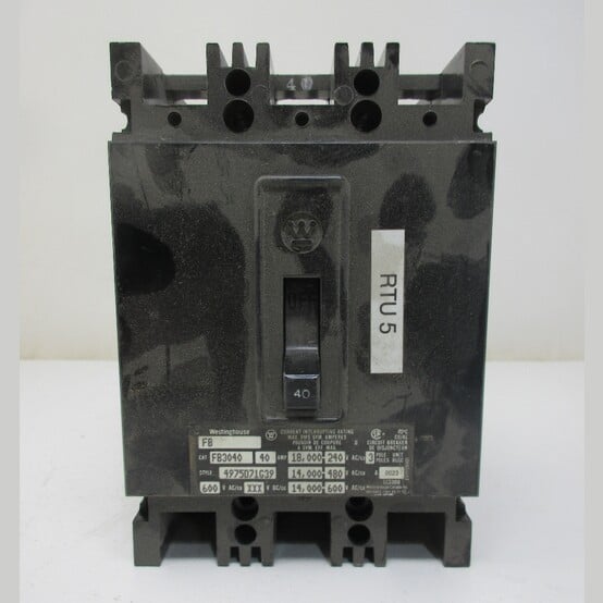 40 Amps, Westinghouse #FB3040, Circuit Breaker, 3-pole, 600 VAC - Image 1