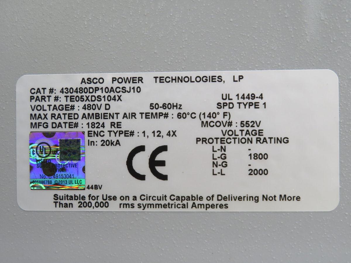 ASCO #430480DP10ACSJ10, surge suppressor, 480 Volts delta, 3 phase, 100 KA - Image 4