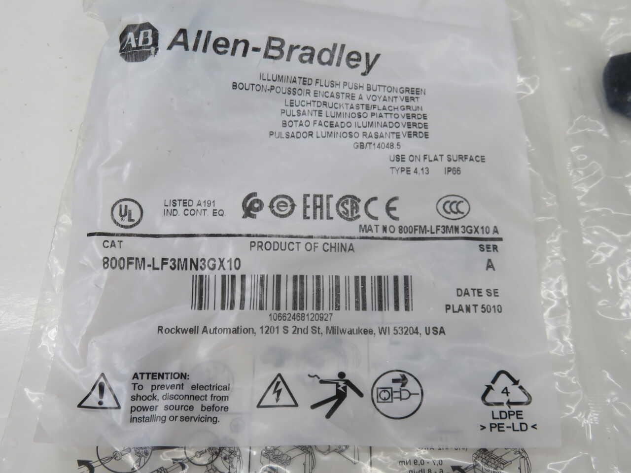 Allen-Bradley #800FM-LF3MN3GX10, illuminated push button switches, green, LOT of 10 - Image 6