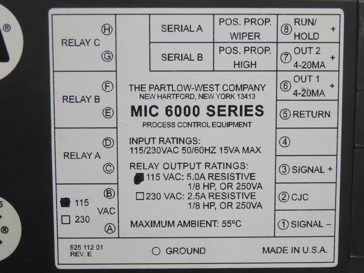 Partlow #MIC-6000, temperature controller, thermocouple/mV input, SSR drive output, 115 Volts AC, 5 Amp relays - Image 1