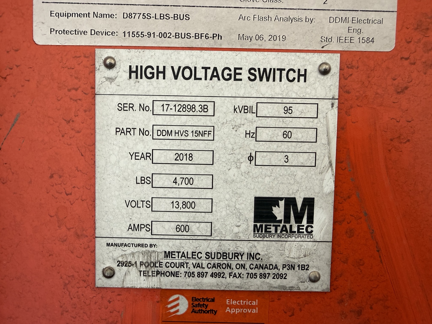 600 Amp. Metalec, Load Break Switch, triple-unit, 13,800 Volts, 3PH, 2018, (2 available) - Image 2