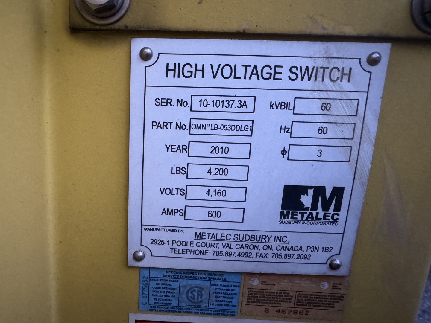 600 Amp. Metalec, Load Break Switch, triple-unit, 4160 Volts, 3PH, 2010 - Image 2