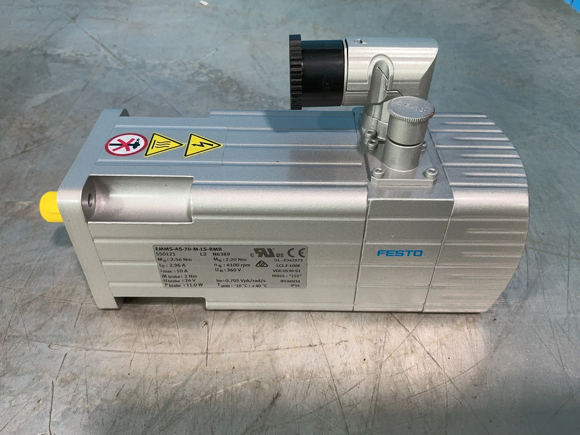 Festo #EMMS-AS-70-M-LS-RMB, AC synchronous brushless servo motor, 4100 RPM, 10 A, 360 Volts - Image 2