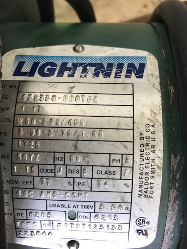 1.17 HP Lightnin #XJA-100, clamp-on mixer, 200-230/460 V., 1725 RPM, Stainless Steel shaft 39" L, 4.5" - Image 2