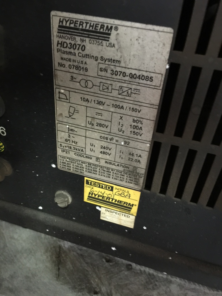 Hypertherm #HD3070, 100 amp hy-definition plasma power source, source only - Image 4