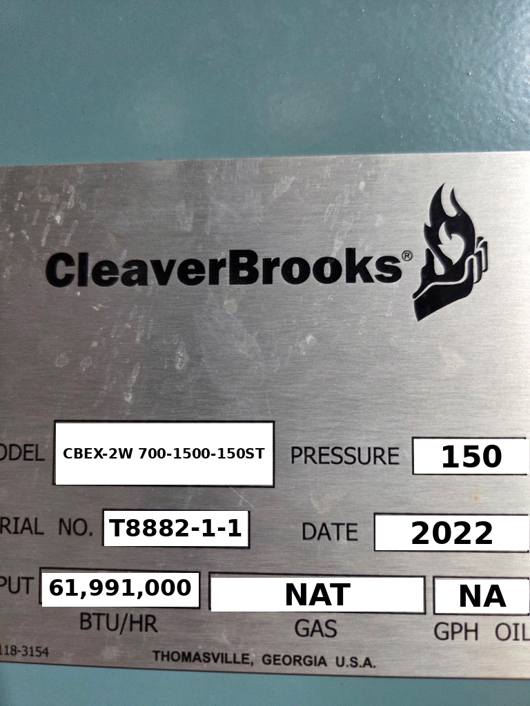 1500 HP Cleaver-Brooks #CBEX-2W-700-1500-150ST, packaged firetube steam boiler, 150 PSI, natural gas - Image 4