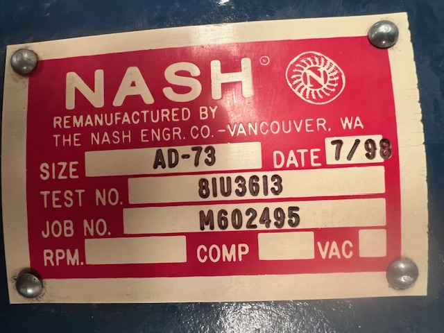 75 cfm @ 80 psi, Nash AD-73, vacuum pump / compressor, 3550 RPM - Image 5