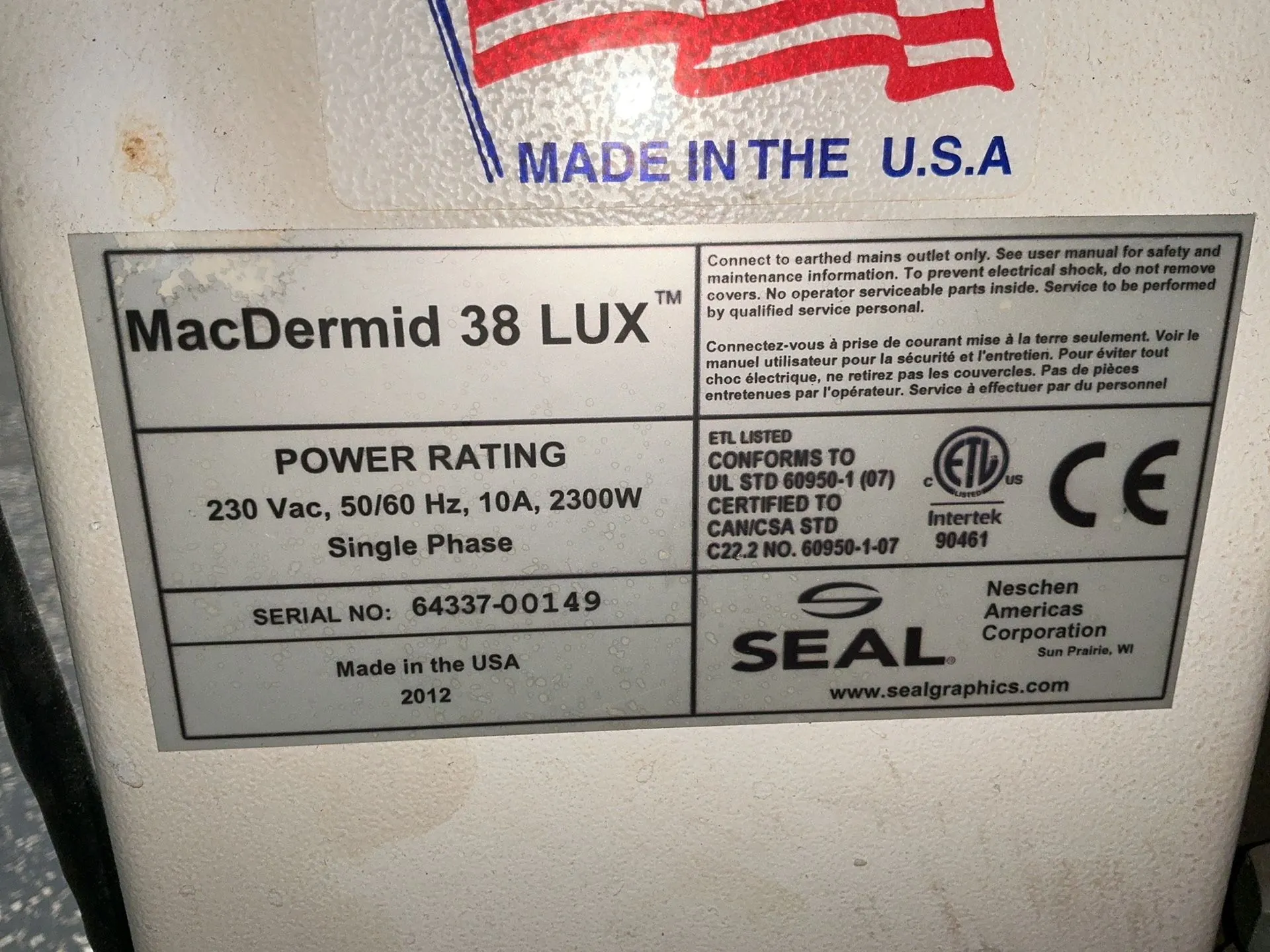 43" MacDermid #38-LUX, laminator, 13" x 43" table, foot switch, 2300 width, 230 V., 2012 - Image 6