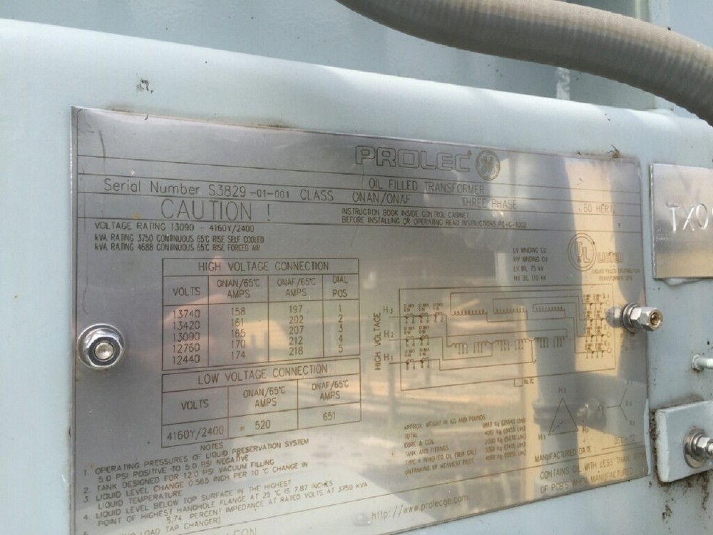 3750/4688 KVA 13090 Delta Primary, 4160Y/2400 Secondary, General Electric Prolec - Image 1