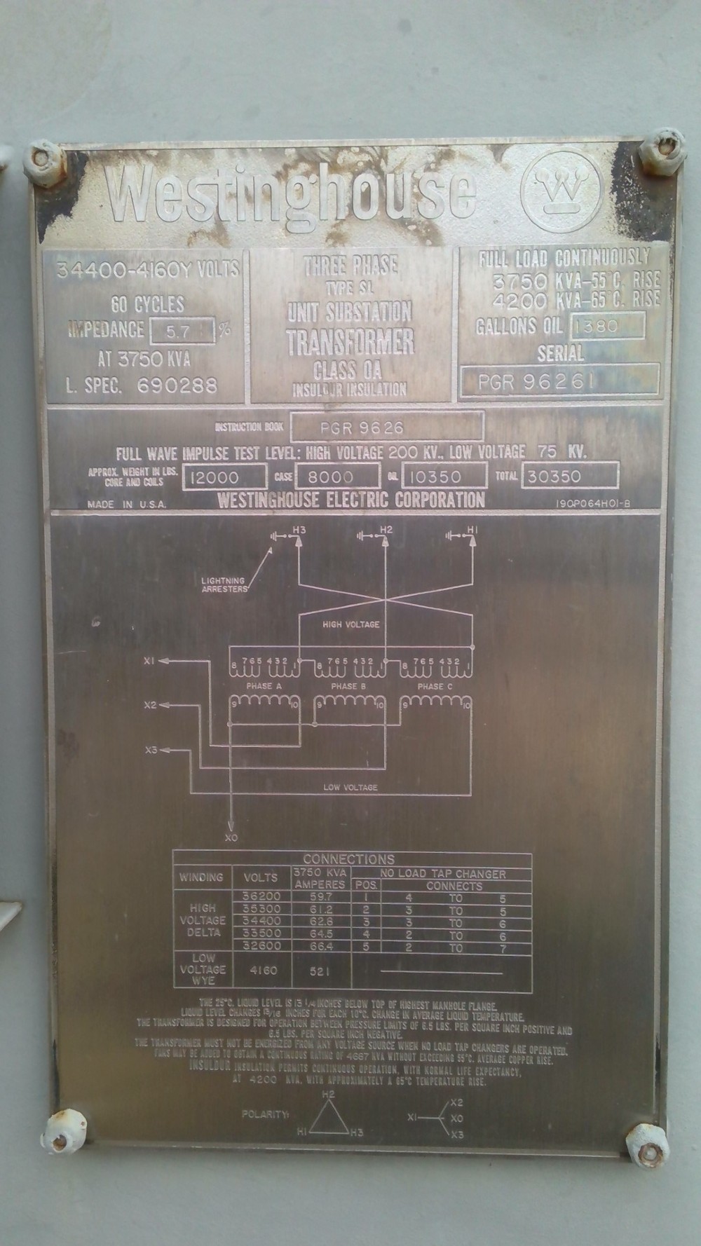 3750/4200 KVA 34400 Delta Primary, 4160Y Secondary, Westinghouse - Image 1