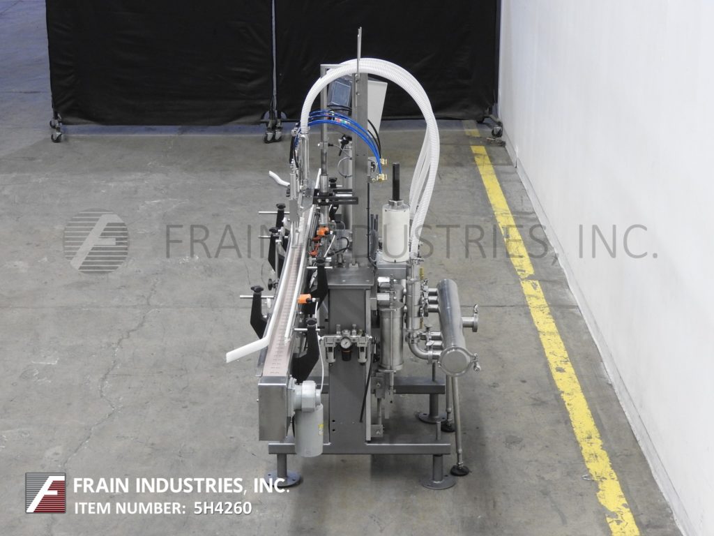 Filamatic #V-LA, 4 head inline piston filler, 12-60 bottles per minute, with 3-1/4" wide x 96" long Delrin - Image 2