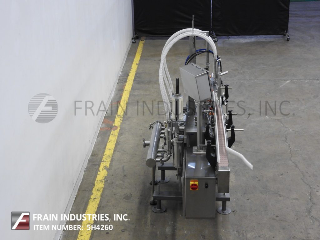 Filamatic #V-LA, 4 head inline piston filler, 12-60 bottles per minute, with 3-1/4" wide x 96" long Delrin - Image 3