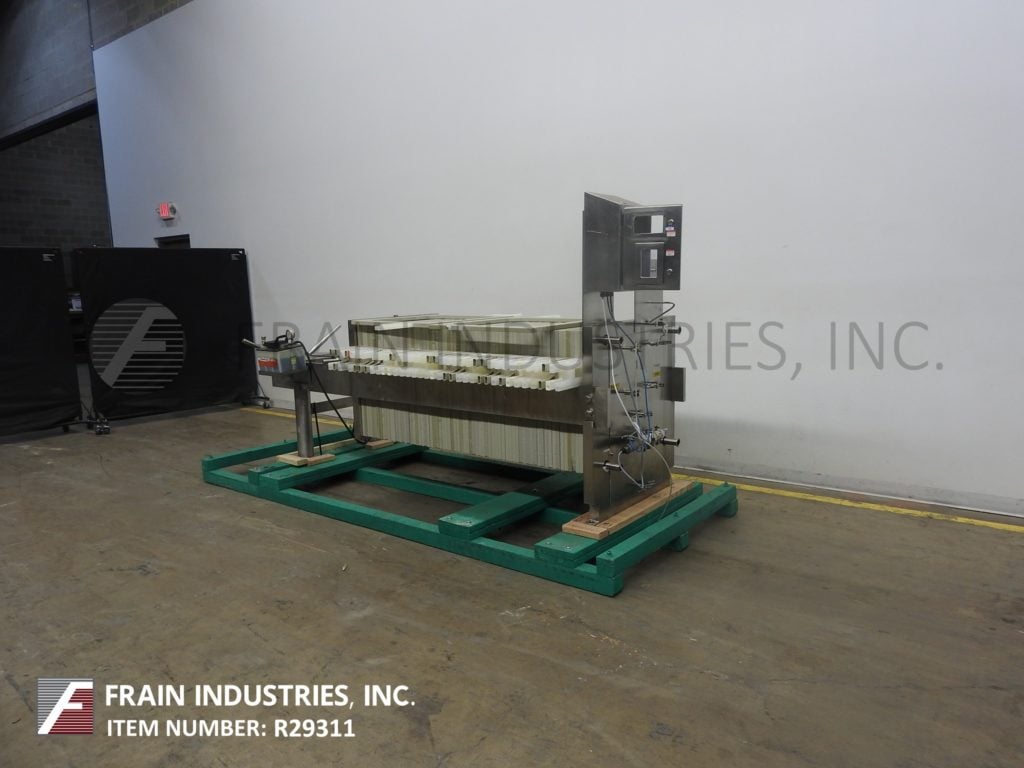 24" x 24" Perrin, horizontal, Stainless Steel, side bar plate & frame filter press, 31/32 plates, hand crank - Image 1