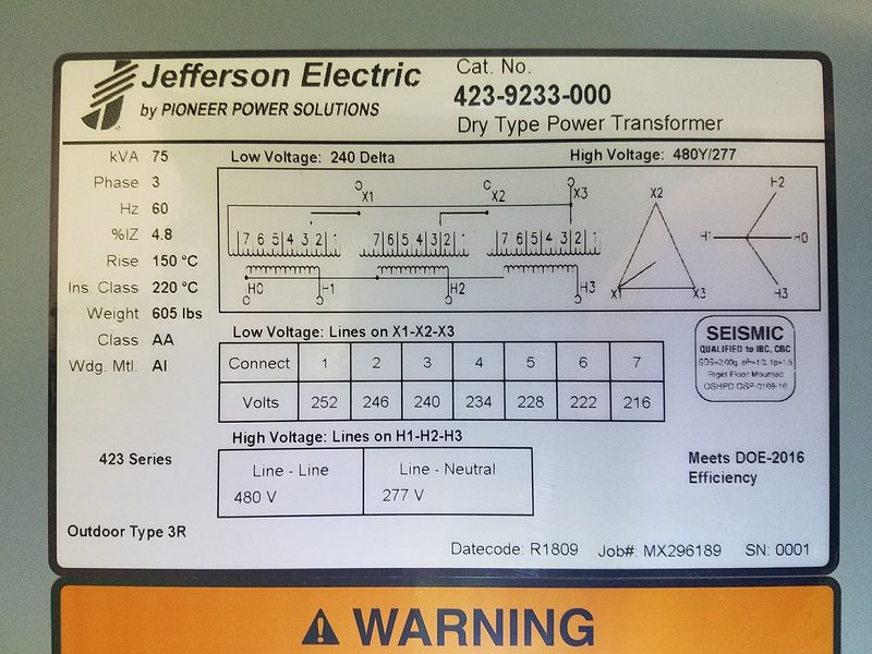 75 KVA 240 Delta Primary, 480Y/277 Secondary, Step Up, Factory New, Nema 3R - Image 7
