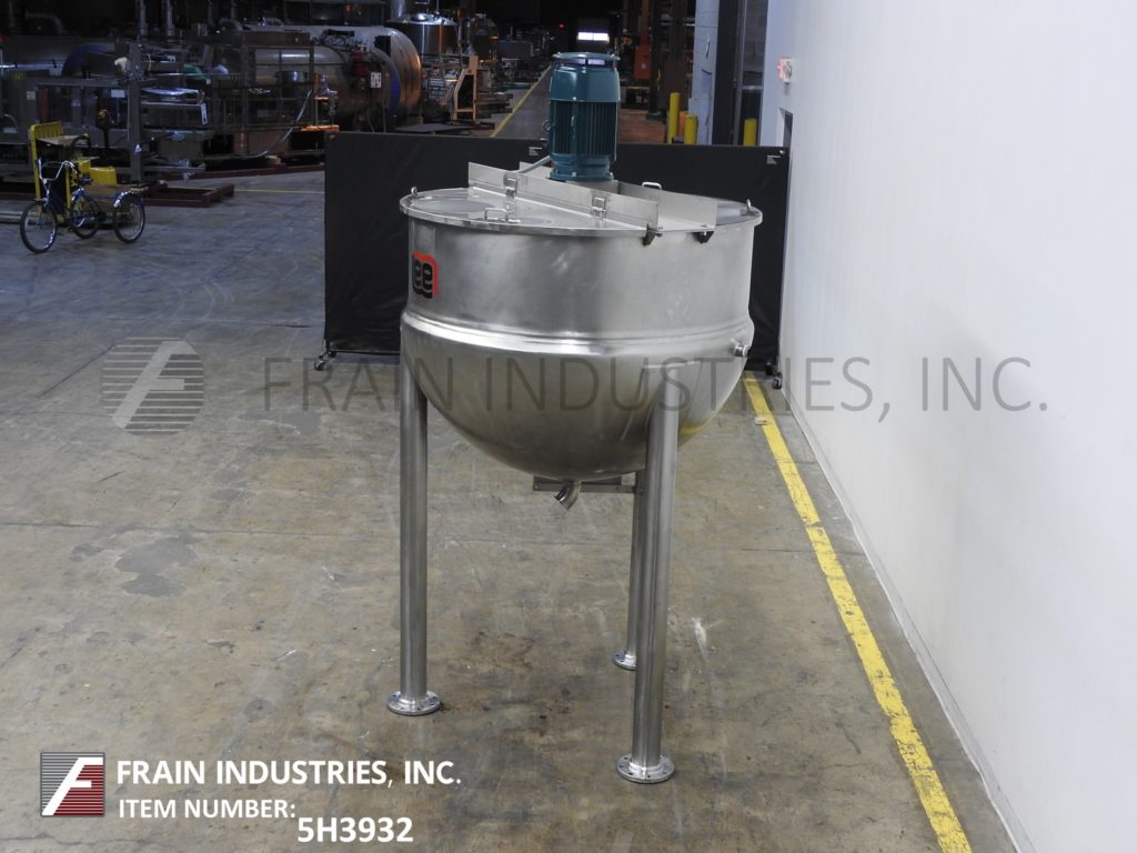 Lee #300D, 316 Stainless Steel jacketed kettle, 54" dia. x 36" deep, 90 psi, flip up covers, spherical bottom - Image 3