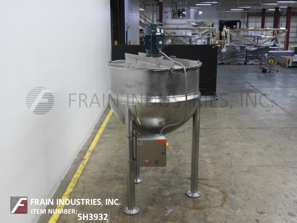 Lee #300D, 316 Stainless Steel jacketed kettle, 54" dia. x 36" deep, 90 psi, flip up covers, spherical bottom - Image 4