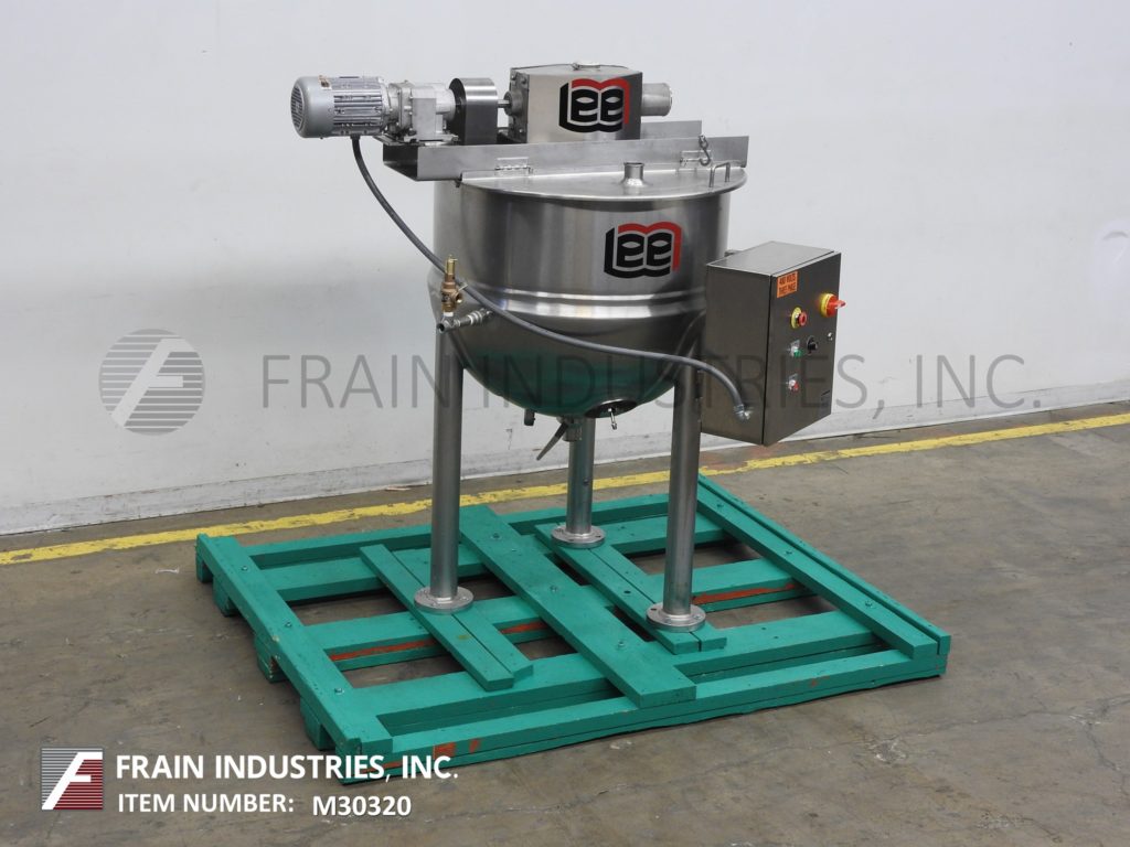 Lee #100-D9MS, 316 Stainless Steel jacketed kettle, 90 psi, 36" ID x 30" deep, flip up covers, dish bottom - Image 1