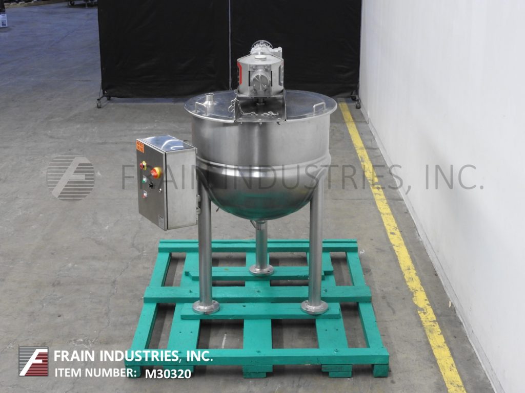 Lee #100-D9MS, 316 Stainless Steel jacketed kettle, 90 psi, 36" ID x 30" deep, flip up covers, dish bottom - Image 4