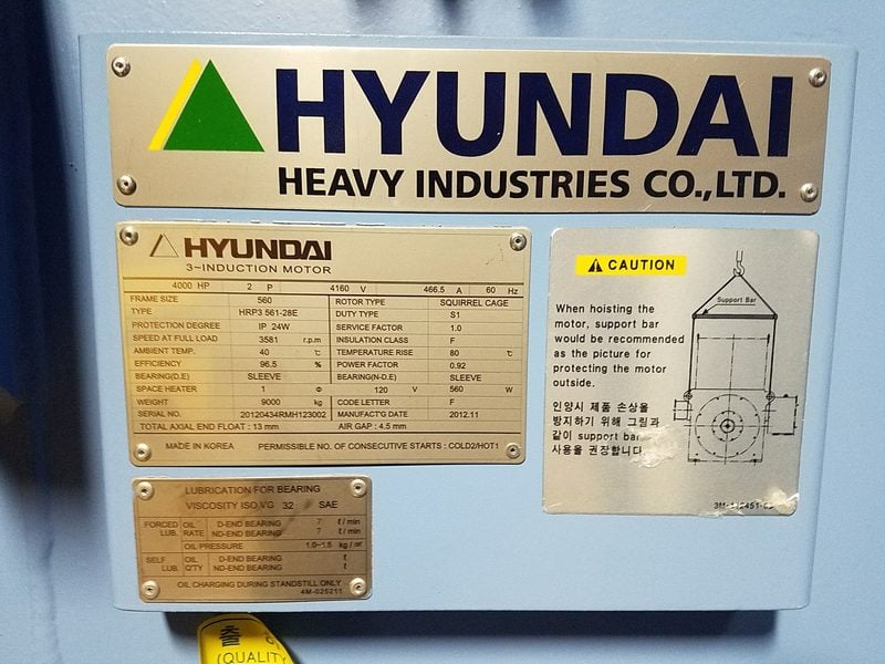 4000 HP 3600 RPM Hyundai, Frame 560, weather protected enclosure type 2 sleeve, new surplus, 4160 Volts (2 - Image 7