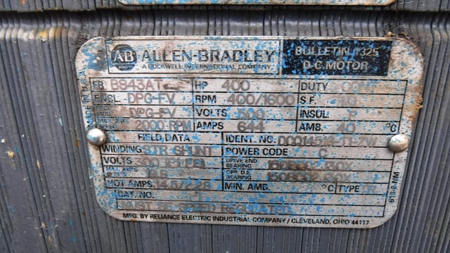 400 HP 400 RPM Reliance, Frame B843AT, DPFVBB, 500 VA, 300 VF - Image 2